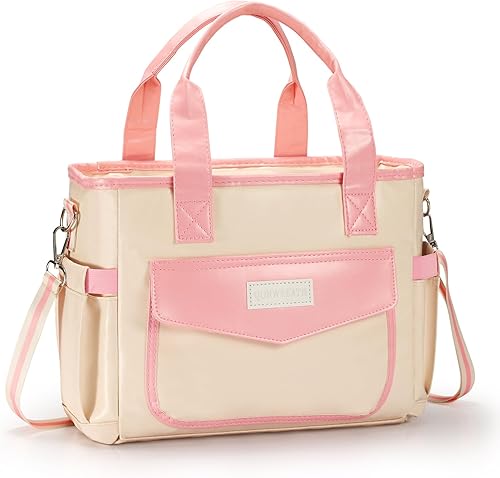 Bolsa de almuerzo para mujer, bolsa de almuerzo con aislamiento de cuero de gran capacidad, reutilizable, bolsa de almuerzo con bolsillo lateral