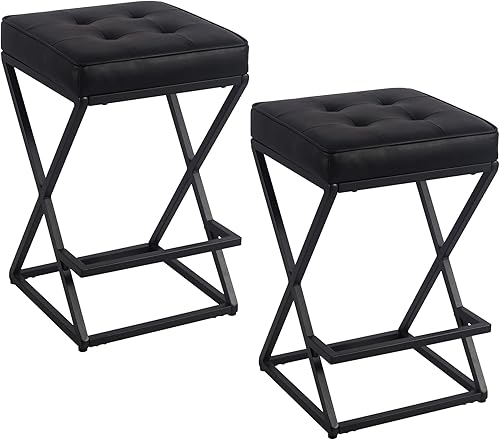 NicBex Juego de 2 taburetes de bar cuadrados de 26 pulgadas, tapizados de piel sintética, sin espalda, con reposapiés, isla de cocina, taburetes de