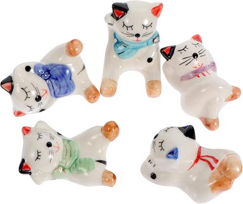 Hemoton 5 soportes para palillos de gato, soporte de cerámica para palillos de gato, para cena, tenedor, cuchara, cuchillo y vajilla