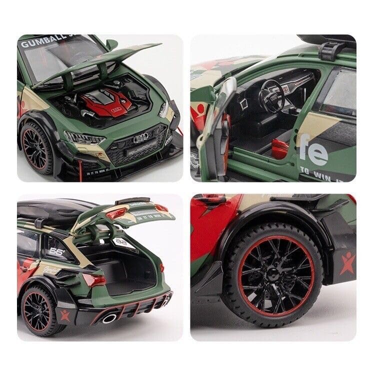 Image of 1:24 Scale Audi RS6 Modified Metal Pullback Diecast Car for Kids with Openable Doors, Sound, Light Effects Toy for Car Enthusiasts (Multicolor)