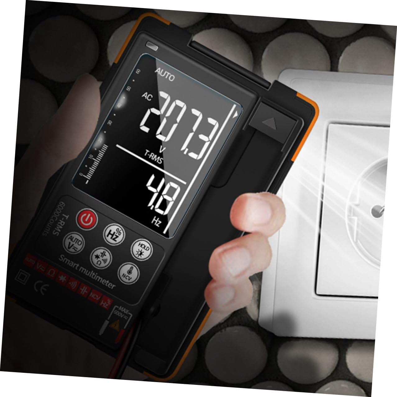 Q60 Digital Multimeter Auto-ranging Voltage Current Tester with Ncv, True Effective Value, Backlight, Data Hold, Continuity Buzzer, Diode Test, Flashlight for Electrical Repair