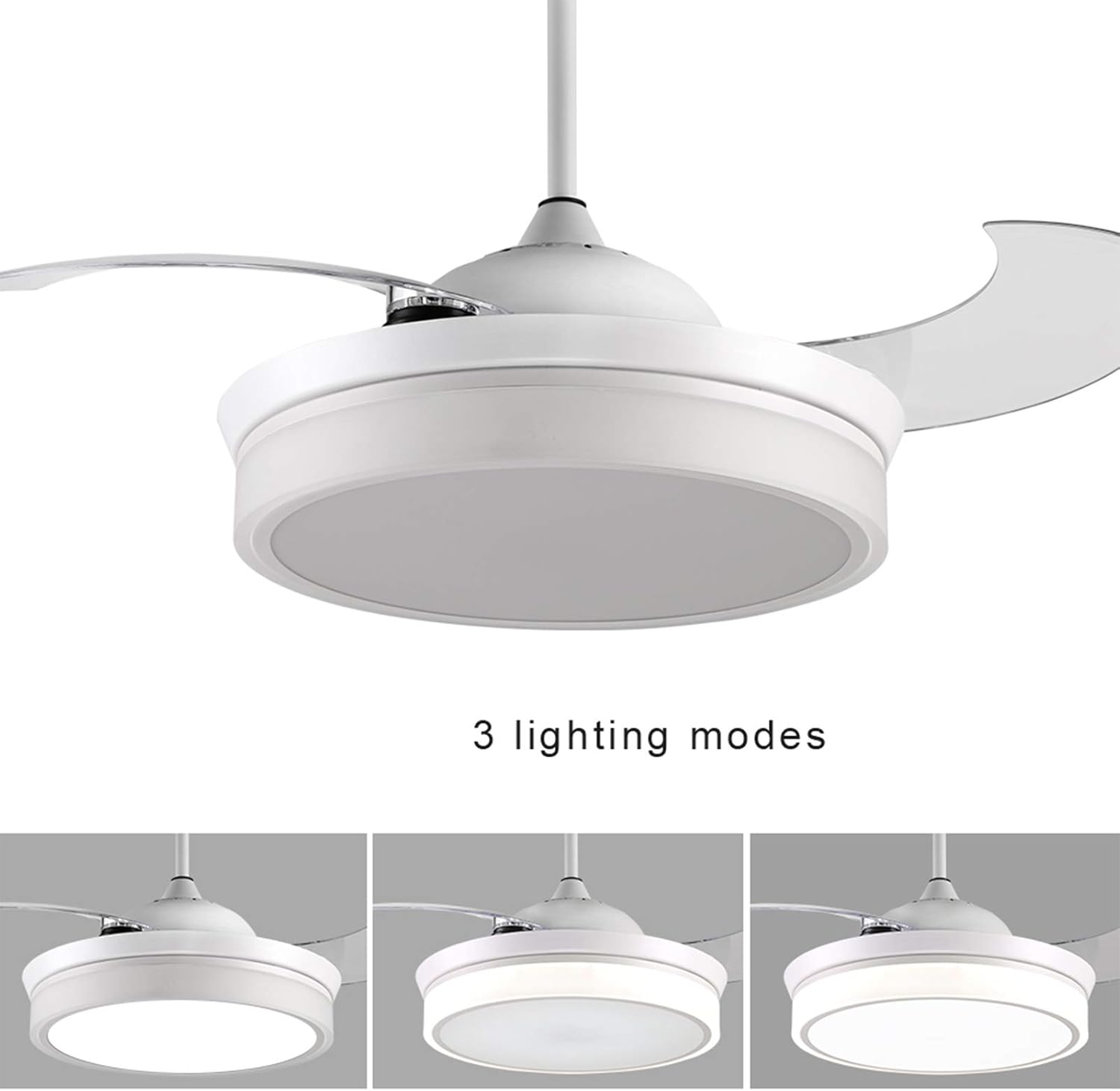 Buу 1 gеt 1 reiga 44-inch White Modern Ceiling Fan Retractable Blades with 3 Colors Change LED Lights, Remote Control, Silent Motor Decoration Fandelier for Living room/Restaurant/Bedroom