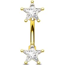 Melighting 16G Gold Star Rook Piercing Bar, 6/8 mm Rook Earring with Clear CZ, 316L Stainless Steel Stylish Eyebrow Lobe Piercing Jewellery for Daily Wear Women