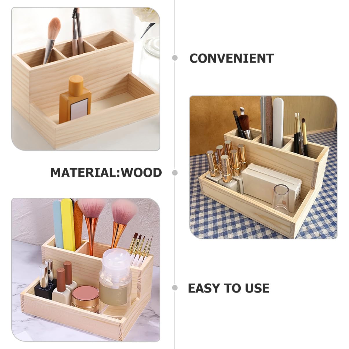 Realizzato in Legno, Organizer per Cosmetici da Scrivania Struttura Robusta e Multi-Scomparto per Risparmiare Spazio