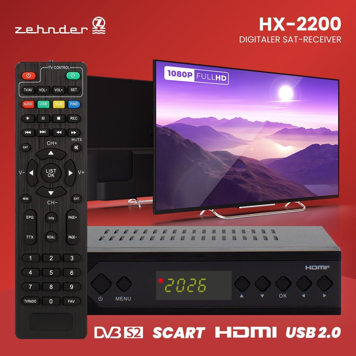[ Bardzo dobry test, Note 1.2 *] Odbiornik satelitarny HX 2200 + kabel satelitarny z funkcją nagrywania, obsługuje Full HD, cyfrowy odbiornik satelitarny do anteny satelitarnej, telewizora, odbiornika