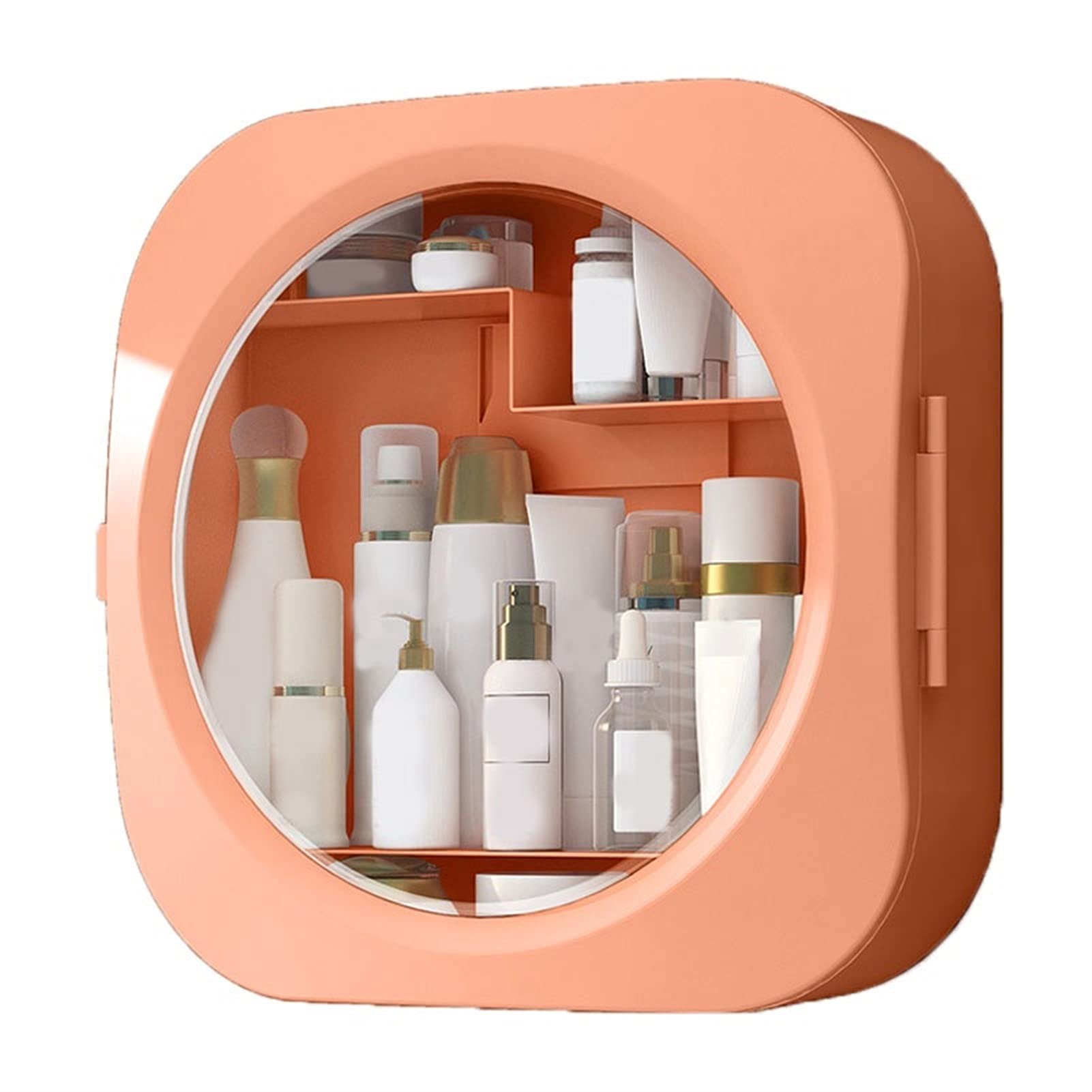 HDBCYUAZ Wall mounted cosmetic storage box perforation free bathroom large-capacity skin care products lipstick hanging wall shelf