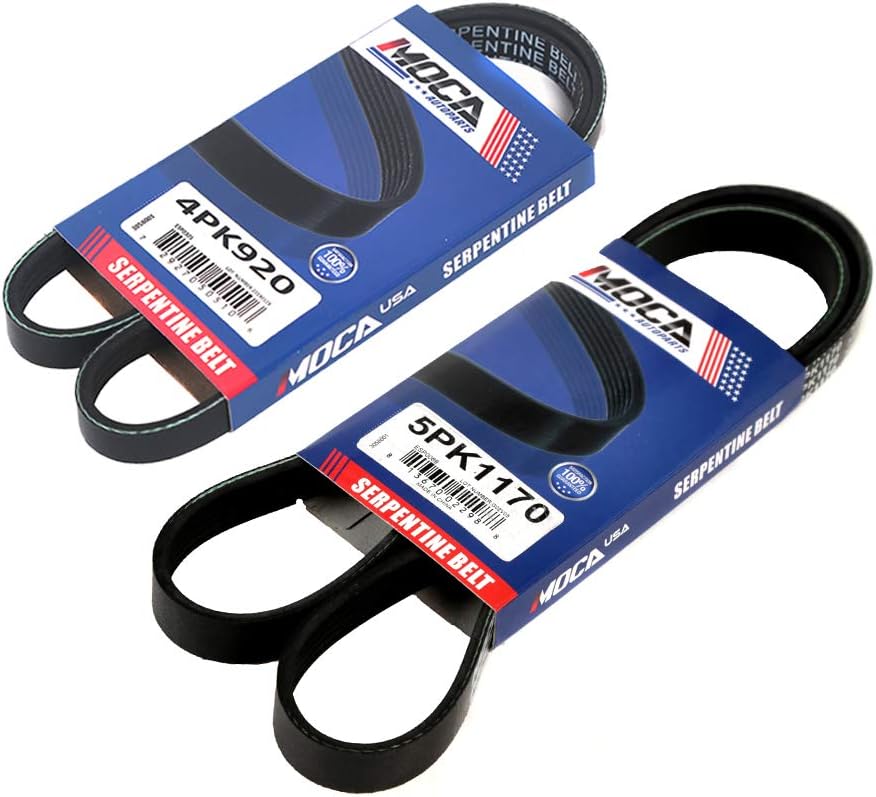 MOCA 5PK1170 & 4PK920 Serpentine Belt Set for 2001-2003 Mazda Protege 2.0L & Protege5 - OEM Quality V-Ribbed EPDM