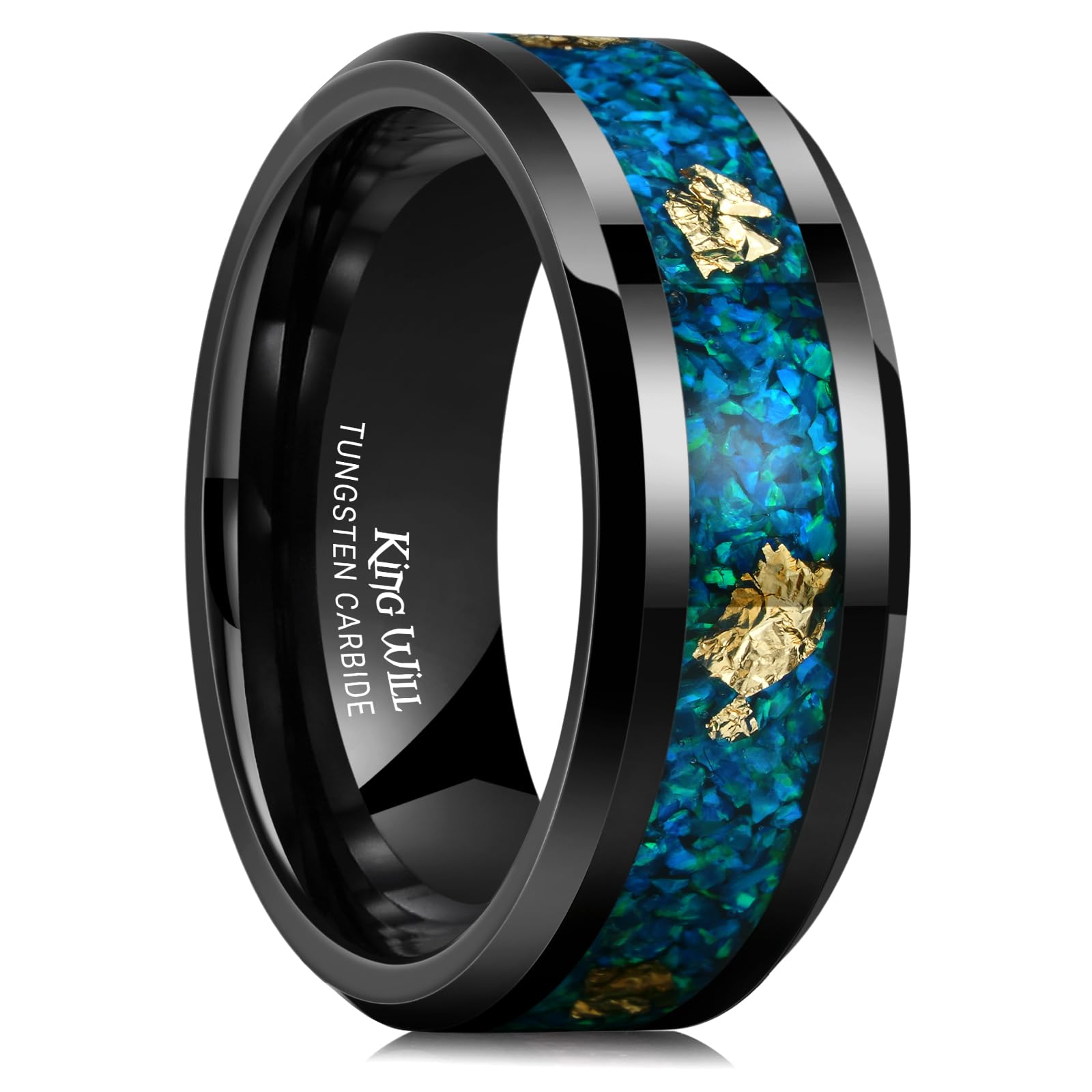 King Will Mens Wedding Band with Foils Inlay, Black/Silver/Gold