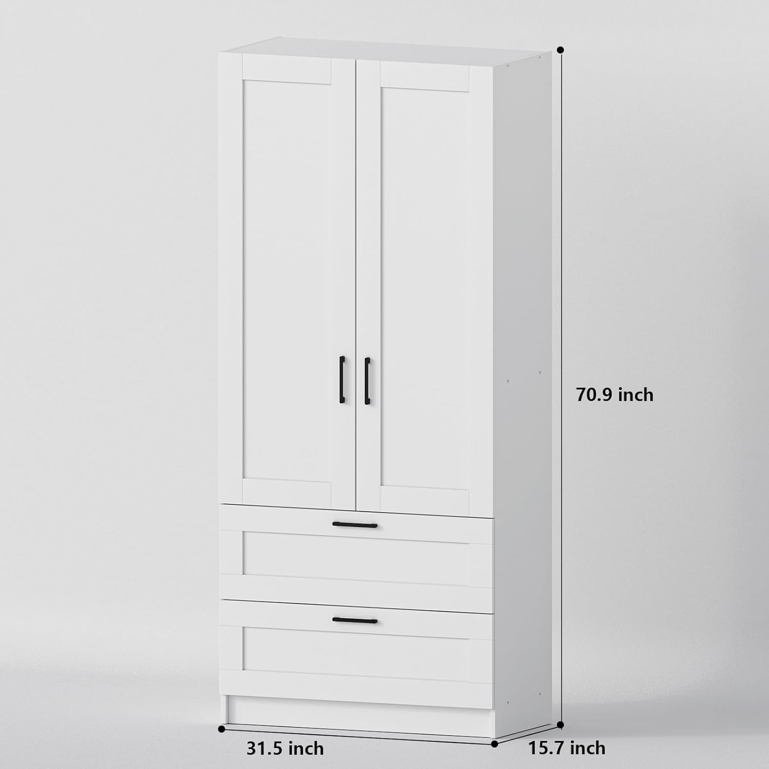 White Tall Kitchen Pantry Cabinet Organizers and Storage with Doors and Drawer and Adjustable Shelves，Wood Large Gabinetes Para Cocina Office Bookshelf for Laundry Room Cabinets (31.5”W*15.7”D*71”H)