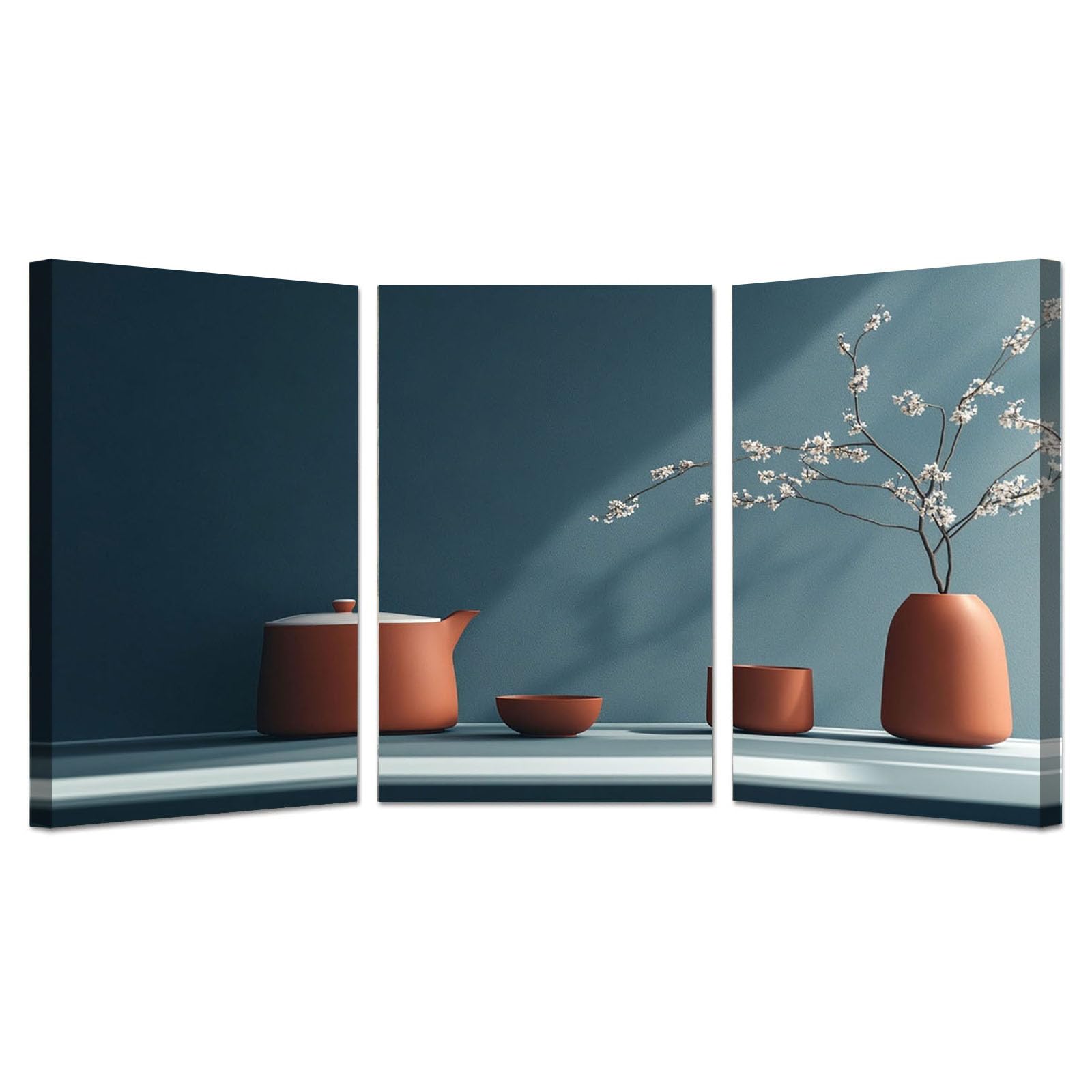 TODOAA Set of 3 Abstract Wall Art Home Decor Beautiful Flowers In Vase Vintage Botanical Prints, Rustic Farmhouse Wall Decor, Pictures for Living Room Bedroom(Orange)-60x80cmx3 Framed