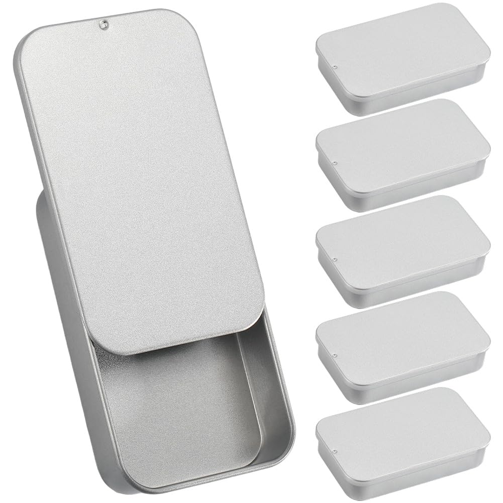 Petites boîtes rectangulaires métal argenté boîte vide poche couvercle coulissant 7.6cm
