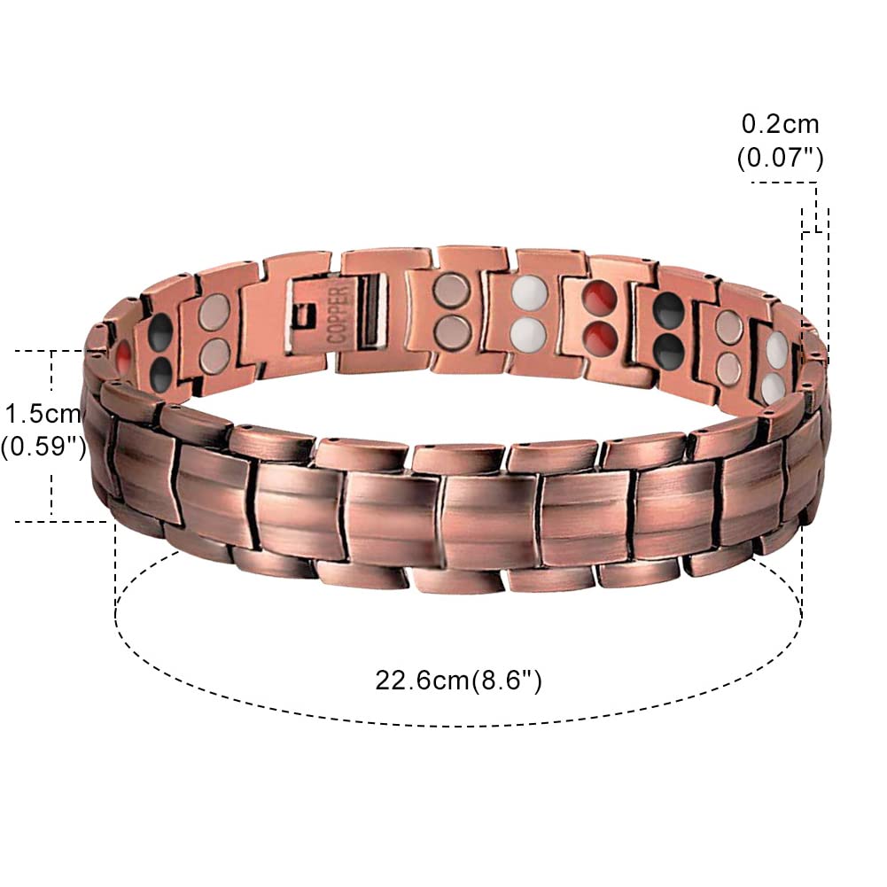 JFUME Bracciali di rame puro per gli uomini Bracciali magnetici 4in1 elementi con link rimuovere strumento 8,5 "regolabile