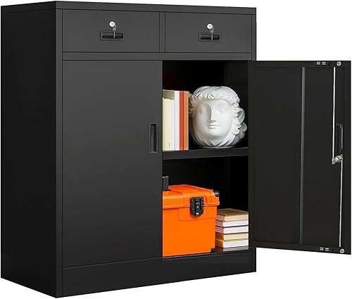 Miniatura 14 de BESFUR Armario de almacenamiento de metal de 71 pulgadas de alto con 5 estantes ajustables y puertas con cerradura, armario con bloqueo para garaje,