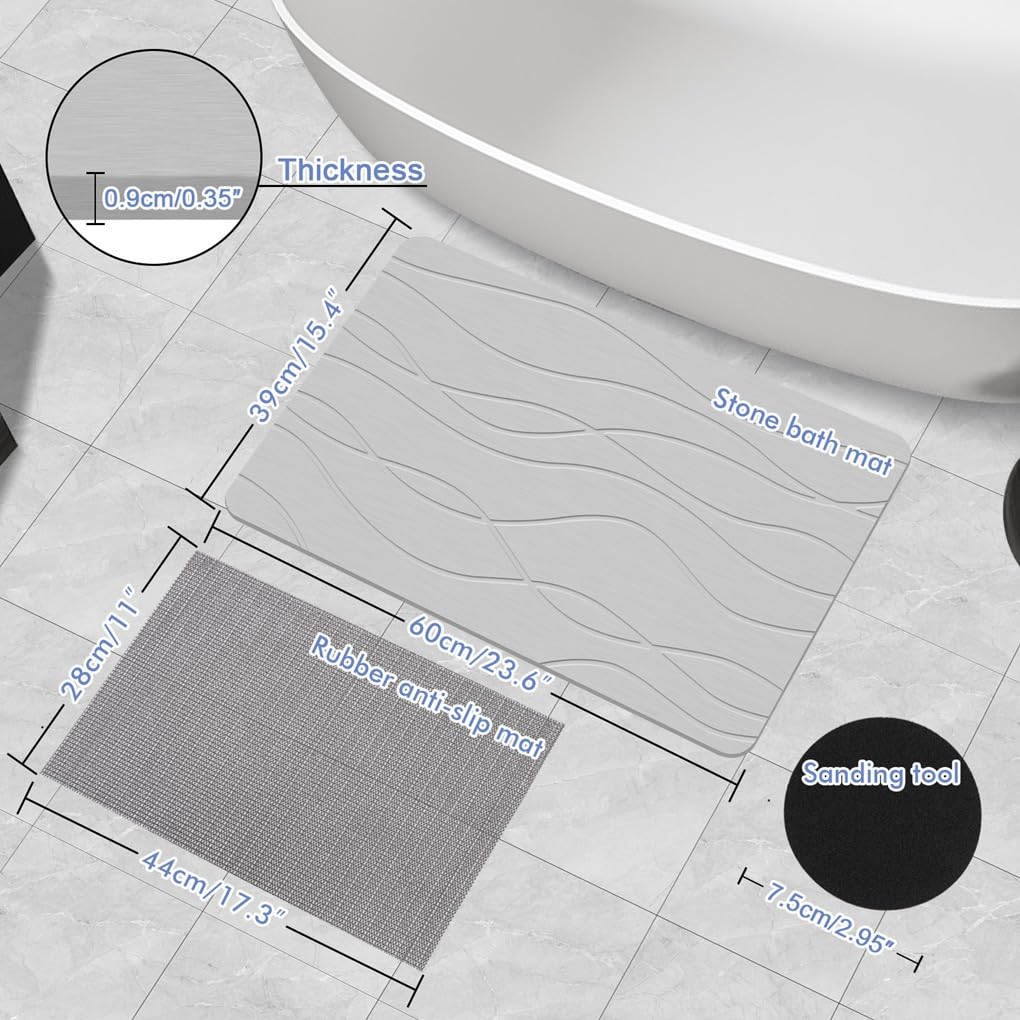 vicusse Diatomite Stone Badmat - Zachte en Comfortabele, Extreem Absorberende Badmat Steen, Perfecte Antislip Kiezelgoer Badmat, Geschikt voor Verschillende Woonstijlen 60 x 90 cm 7