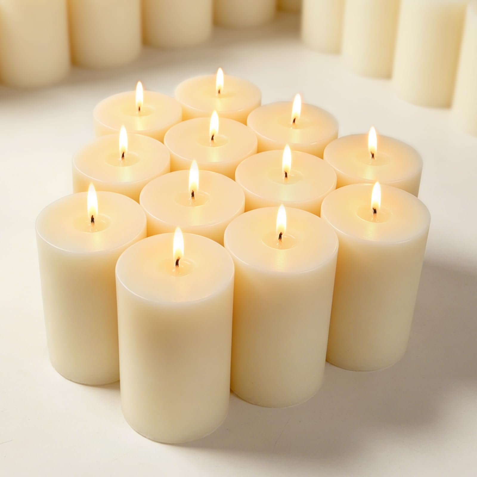 DEYBBY Set di 12 candele a colonna in cera d'api bianca naturale, 5,1 x 7,6 cm, in pura cera d'api, con profumo naturale, per decorazione domestica, oscuranti, emergenze, spa, relax