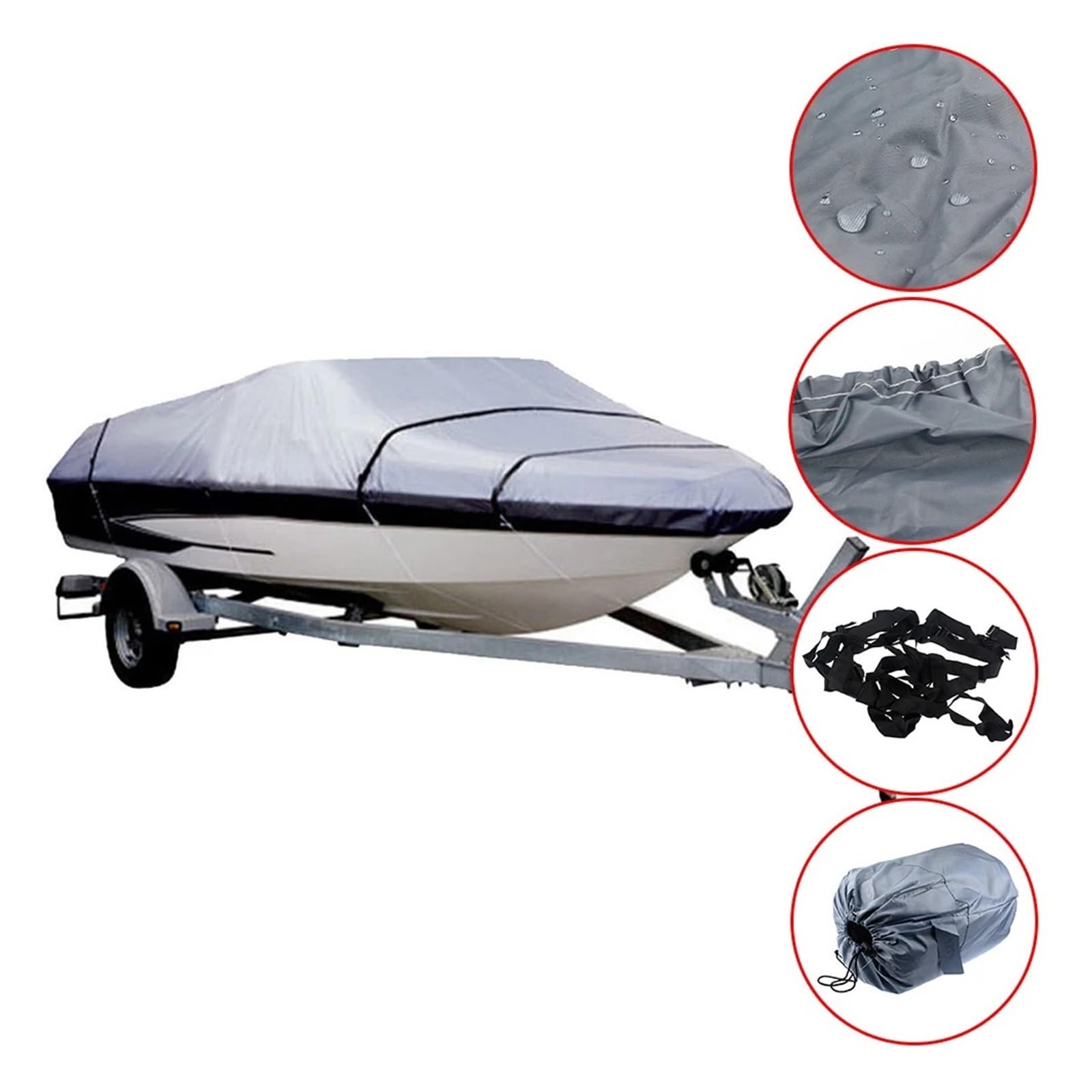 Pokrowiec Na Łódź Jacht Zewnątrz, Wodoodporny, Odporny Promieniowanie UV, Heavy Duty 11-22FT 210D Tkanina Oxford W Kształcie Litery V Płócienne Pokrowce Łodzie Szare Wszechstronna Ochrona(14-16ft)