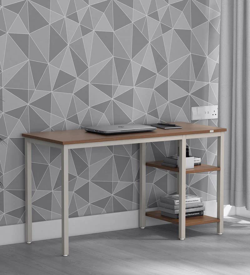 Image of Pure Sheesham (Rosewood) with Storage Solid Wood Study Table (Free Standing, Finish Color - Walnut & Silver Grey Finish)