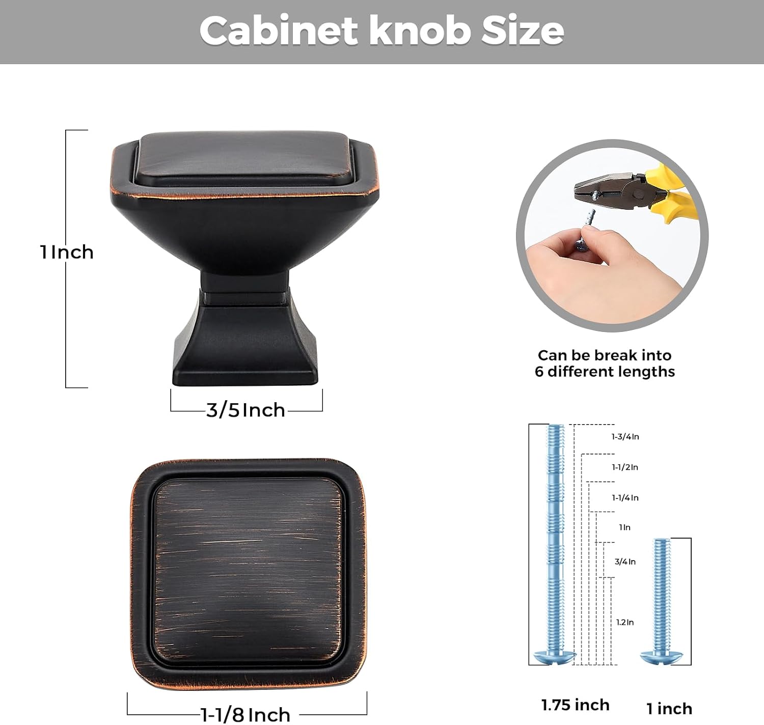 20 Pack Oil Rubbed Bronze Cabinet Knobs for Kitchen and Drawers 1.2" Square Solid Dresser Knobs