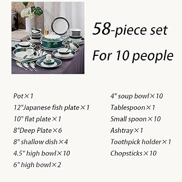 Stylish Dishes Set for Restaurant and Home, 58-Piece Dinnerware Sets, Porcelain Plate and Bowl Set, High-End European Gift Dishware Sets, Golden Bamboo Pattern Decor Kitchenware