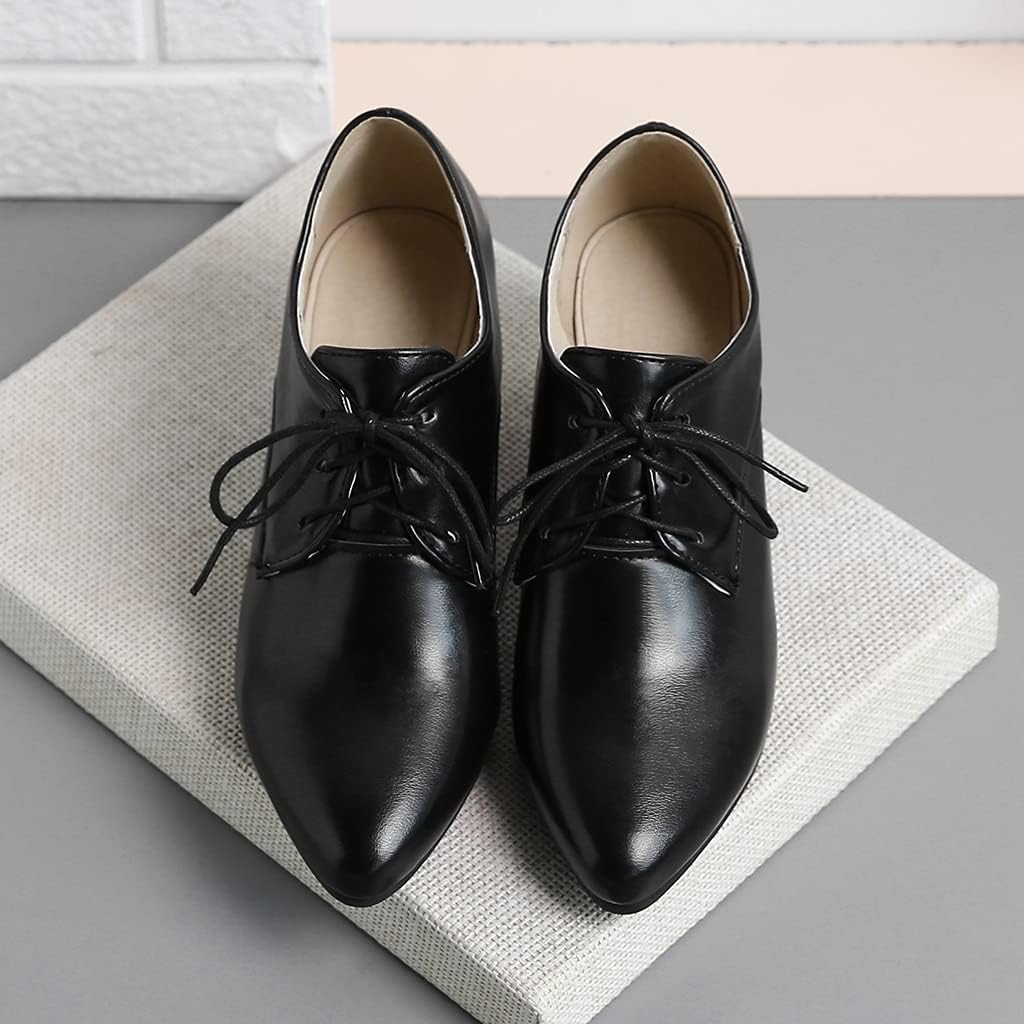 MIOKE Women's Vintage Lace Up Pump Oxfords Brogues Square Toe Chunky Block Mid Heel Comfy Office Dress Shoes