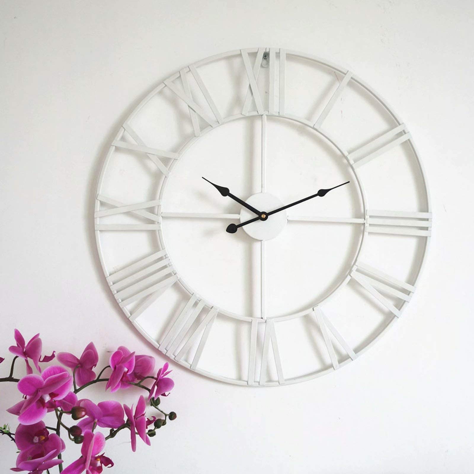 24 Inches Large Wall Clock, Non-Ticking Silent Quartz Decorative Clocks, Battery Operated, Round Retro Indoor Kitchen Bedroom Living Room Wall Clocks£¨White