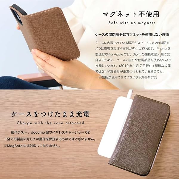 HANATORA for iPhone 12 12Pro ケース 手帳型 本革 スマホケース スマホ スタンド コードホルダー 付き シュリンクカーフレザー マグネットなし オリーブグレー PH-12Pro-OliveGray ギフト 誕生日 女性 男性 彼女 お母さん お父さん 人気商品 30代 40代 50代 60代 70代 - 5