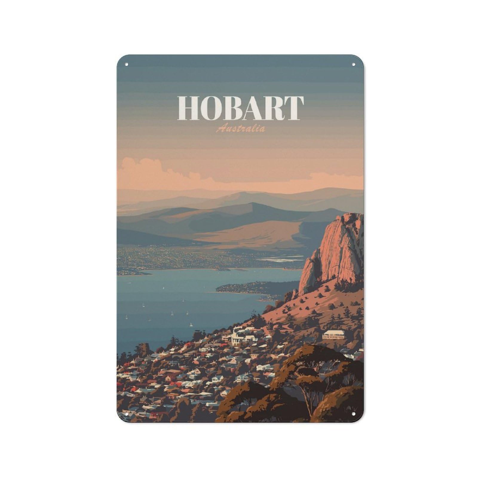 Junmoney Style-23 Retro-Style Metal Sign 30X20cm Featuring Hobart Australia Travel For Garage Wall, For Vintage Wall Decor Fans, For Metal Sign Collectors