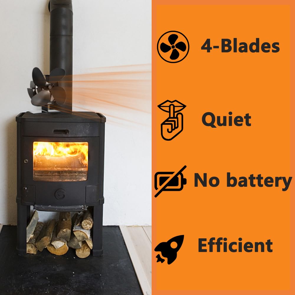 Ventilador de chimenea Ventilador de estufa de leña de 4 aspas de funcionamiento silencioso - Colol Negro y Rojo
