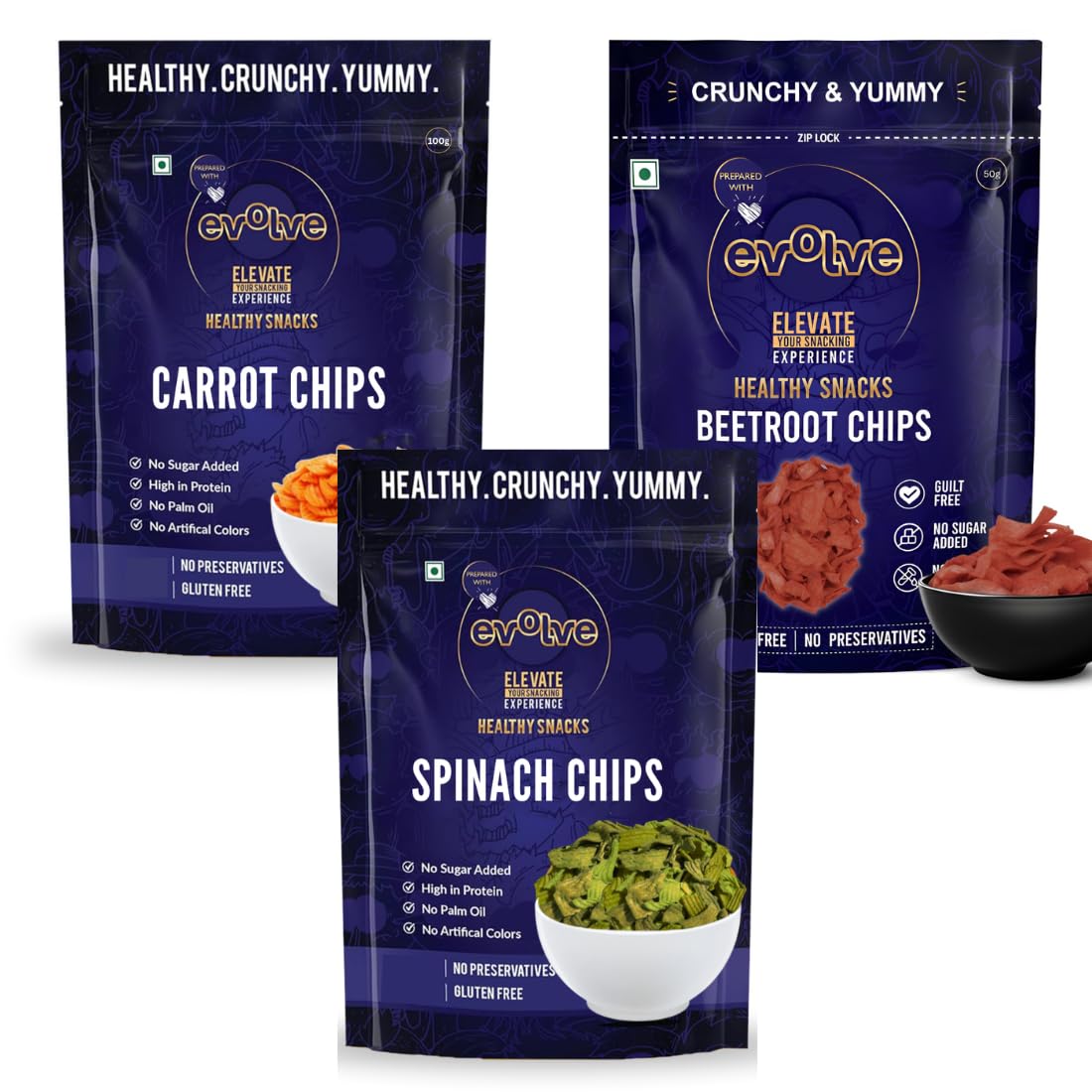 Hamper, Vegetable Chips Pack of 3 Combo | Beetroot chips 100gm | Carrot chips 30gm| Tangy & Spicy Okra chips