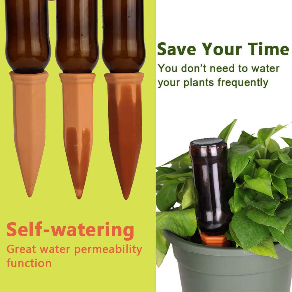 vensovo Lot de 16 pics d'arrosage automatique en terre cuite pour plantes en pot pour plantes d'extérieur, d'intérieur, bouteille de vin