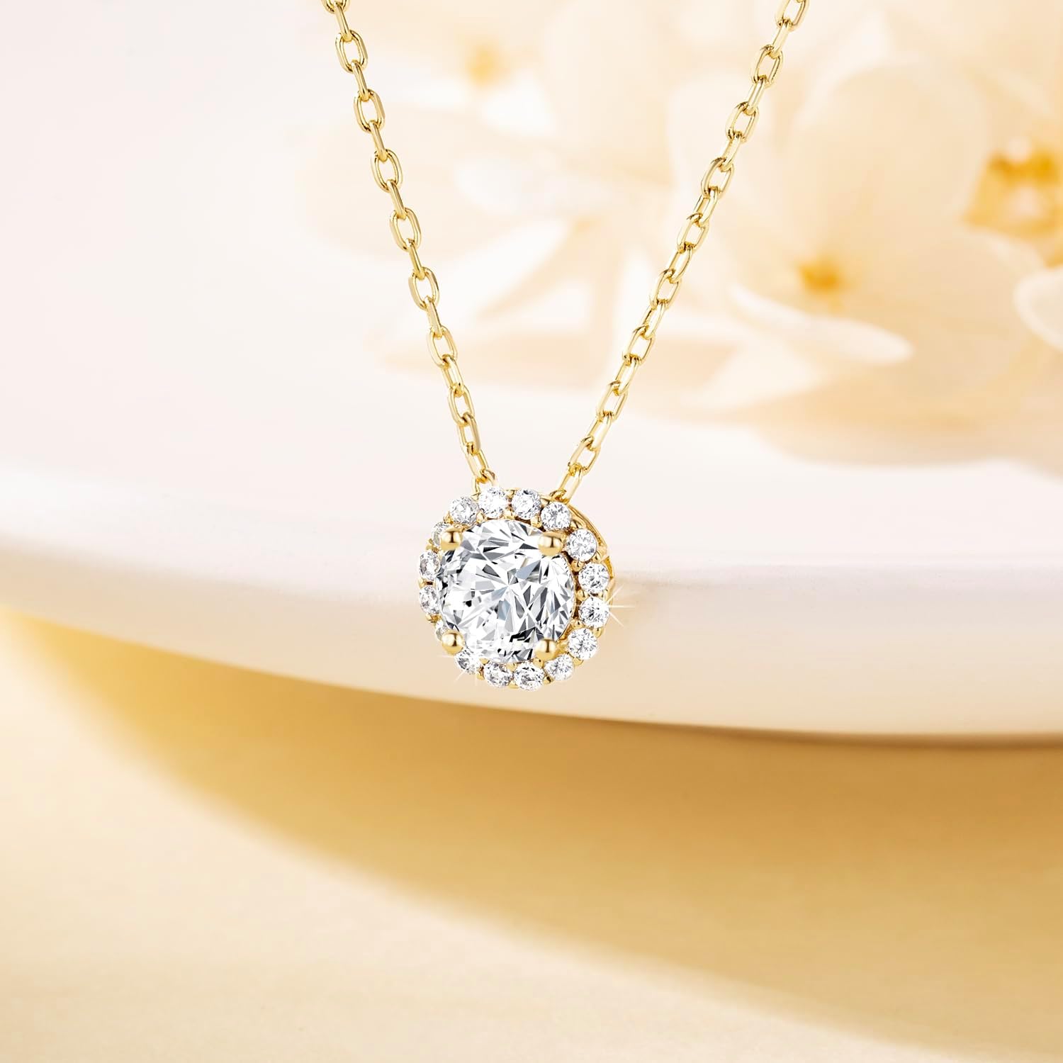14K Gold Necklace for Women Crystal Solitaire 1.5 Carat CZ Gold Pendant Necklaces Womens Jewelry - Image 5
