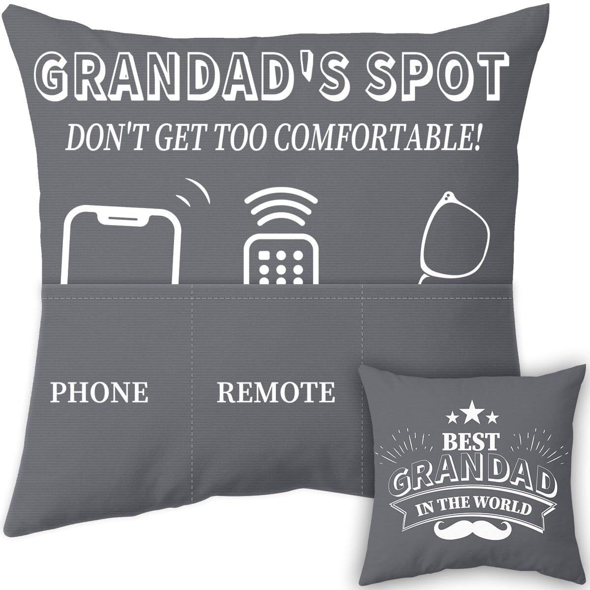 Anicy Personalised Gifts for Grandad - Grey Cushion Covers 45x45, Grandad Gifts from Grandchildren, Cushion Covers with Pockets, Gift Under 10 Pounds for Birthday Fathers Day Christmas โ image 1