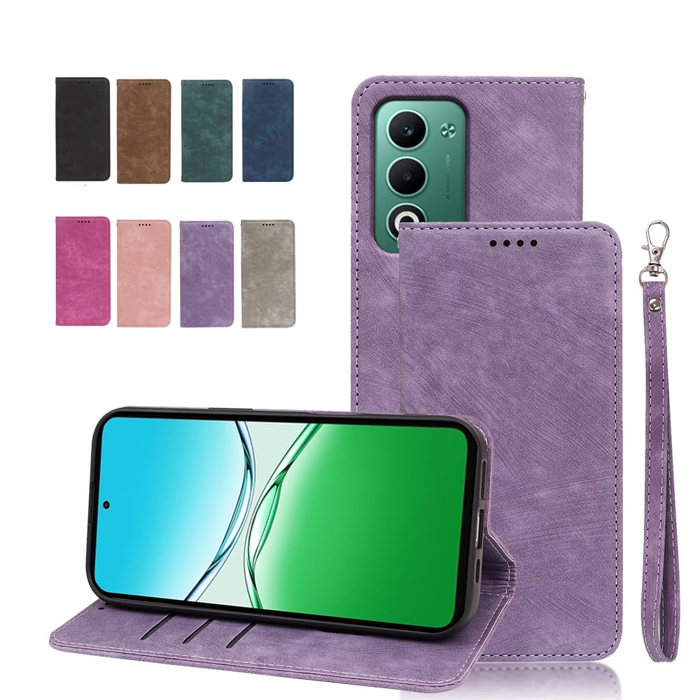 YJKezhan For OPPO A5 5G 用 ケース 手帳型 ストラップ カバー PUレザー カード収納 財布型 マグネット スタンド機能付き 8色オプション [耐衝撃] [柔軟TPU] [ソフトタッチ] [レンズの全面保護] [指紋防止] [落下防止] [滑り防止]-A5 5G 薄紫色