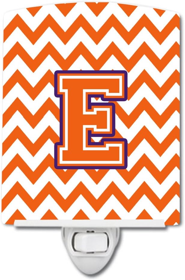 Caroline's Treasures CJ1062-ECNL Letter E Chevron Orange and Regalia Ceramic Night Light Compact, UL-Certified, Ideal for Bedroom, Bathroom, Nursery, Hallway, Kitchen, 6x4x3, Multicolor