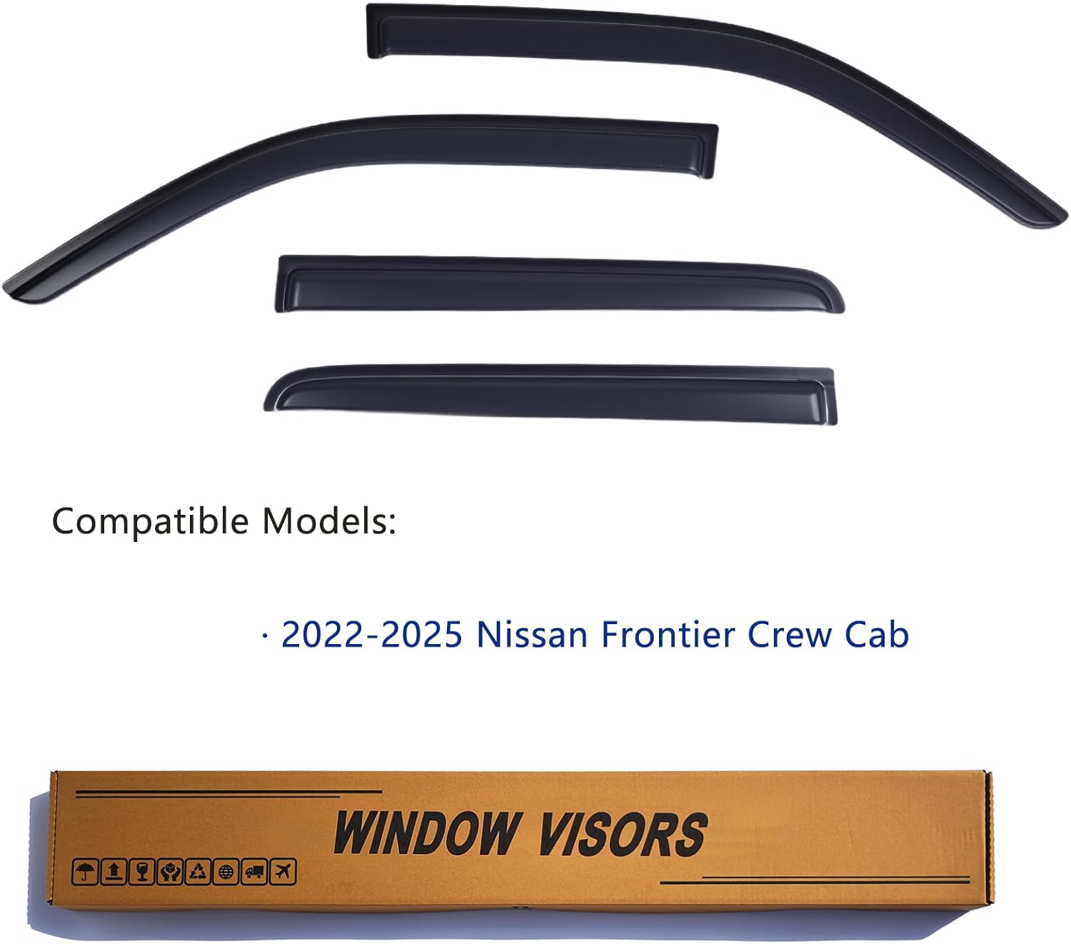 Window Visors Rain Guards fits Nissan Frontier Crew Cab 2022-2026, Window Wind Deflectors Vent Shades Accessories, Out-Channel, Dark Smoke 4 Pcs, 2023 2024 2025 2022-2026 Nissan Frontier Crew Cab