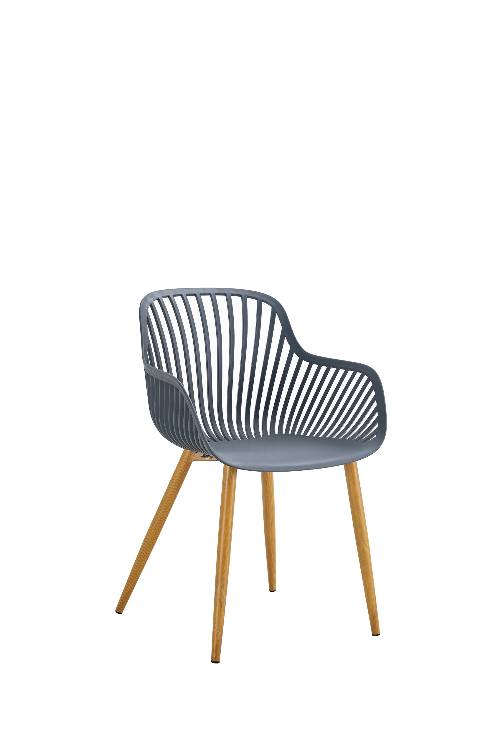 KG KITGARDEN - Pack de 4 Sillas de Polipropileno y Acero Imitación Madera con Reposabrazos para Exterior Jardín Hostelería, 53x58x83 cm, Gris Antracita