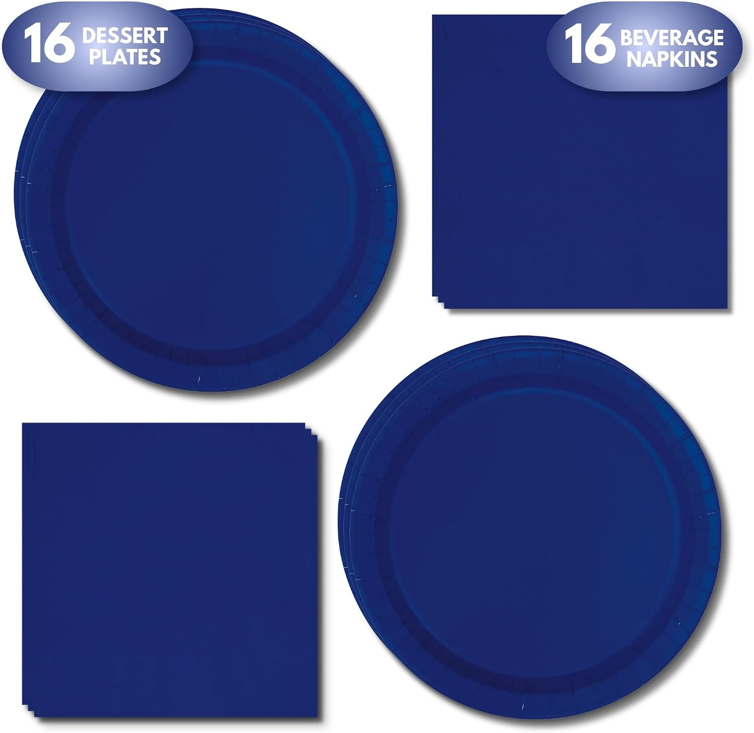 Navy Blue Party Supplies — Solid Color Paper Dinner Plates and Napkins Set (Serves 16) — Classic Dark Blue Tableware for Birthday, Graduation, Baby Shower, Wedding, Patriotic Party Decorations image 3