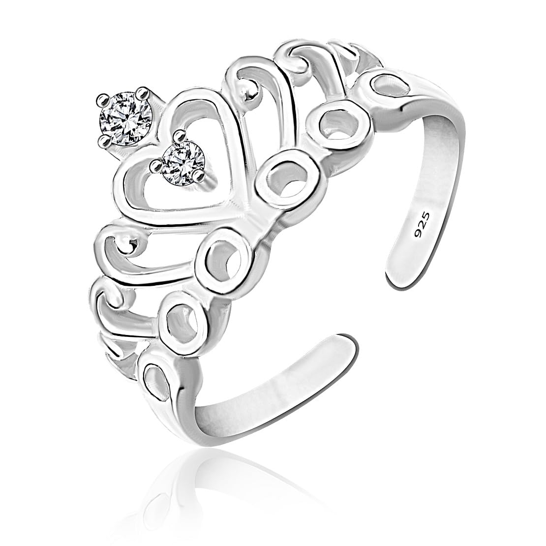Parnika Exotic CZ Embellished Crown Design Adjustable Finger Ring in Pure 92.5 Sterling Silver for Girls/Women (B099RVD34Y) Amazon Price History, Amazon Price Tracker