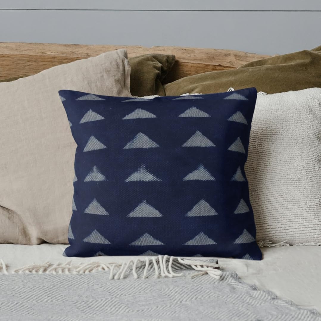 Trade Star Indigo 100% Cotton Handloomed Throw Pillow Cover Hand Block Print Cushion Case Decorative Mudcloth Rug Pillow for Fall Decor 20x20 Inches
