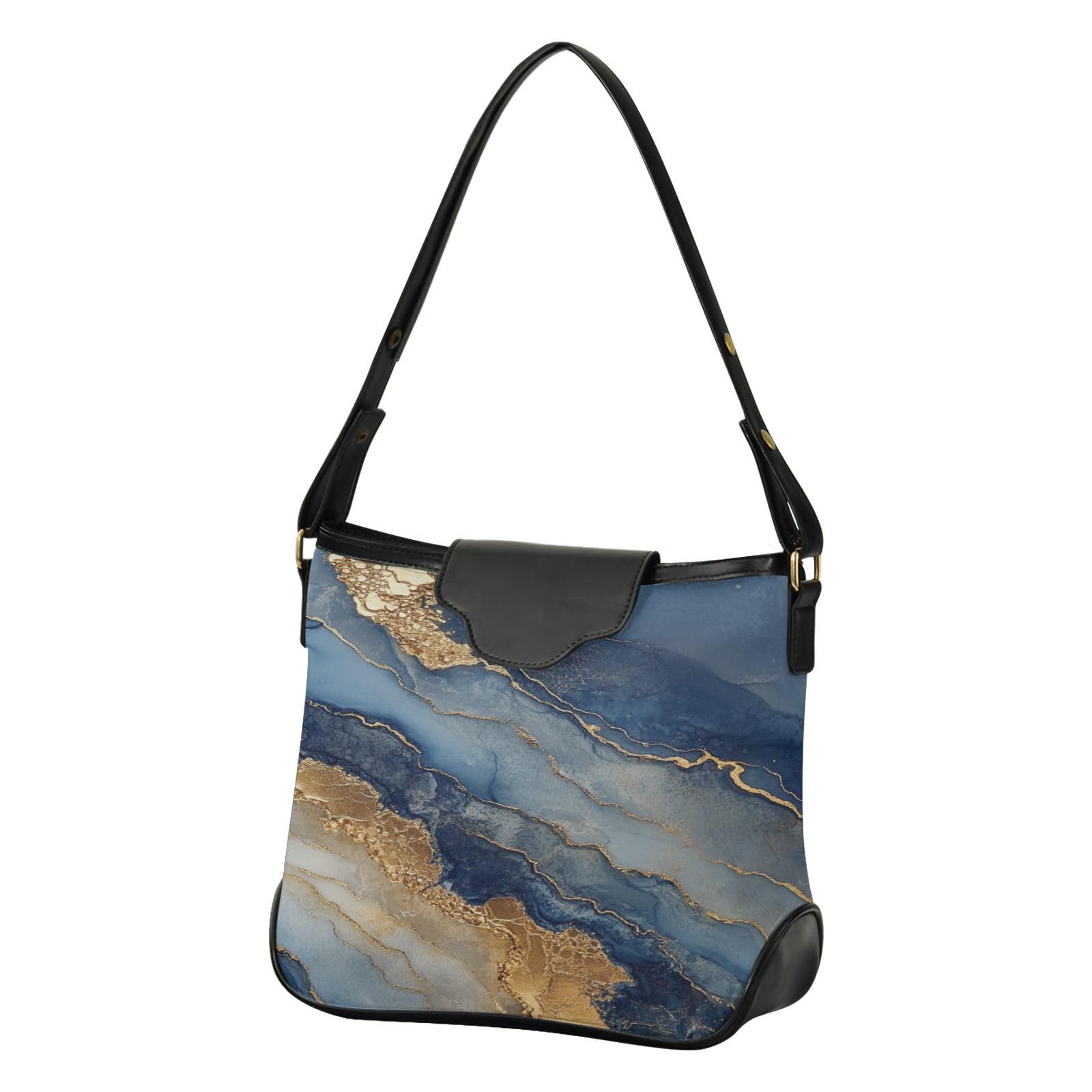 Sac à main tendance finitions marbre bleu marine et beige élégant - 8