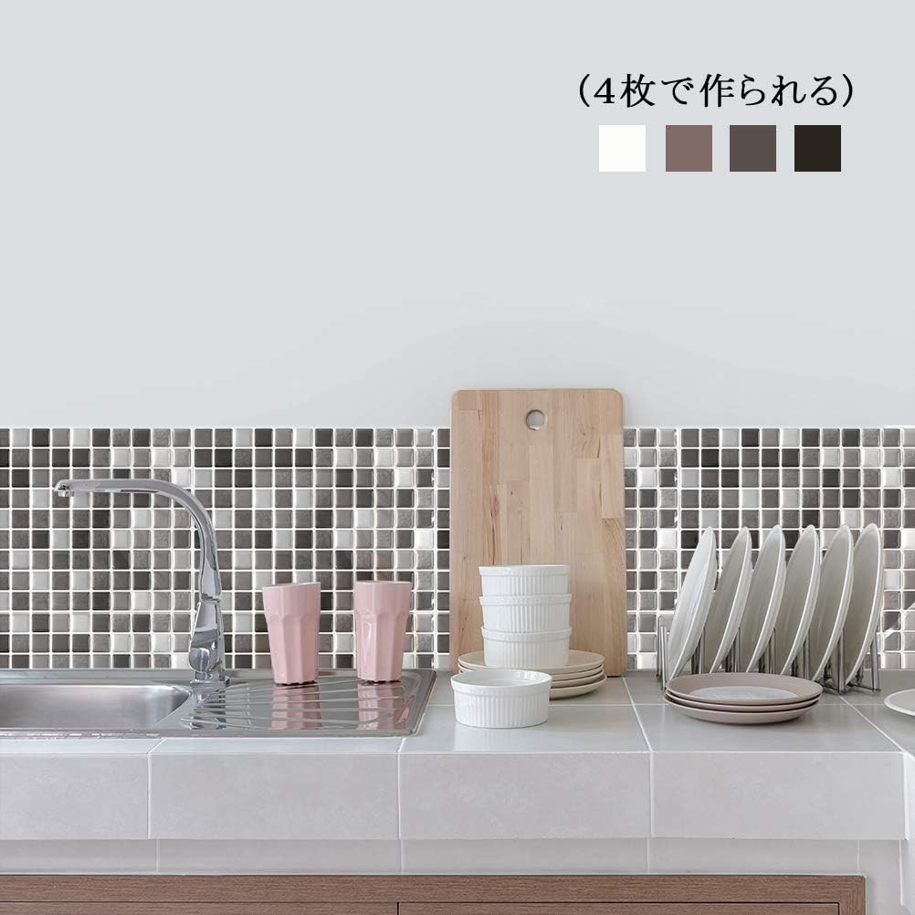 Amazon Vancore モザイクタイルシール 4枚セット キッチン 洗面所 タイルシール 3d 防水 はがせる タイルシート リメイクシート 耐熱 グレー 壁紙