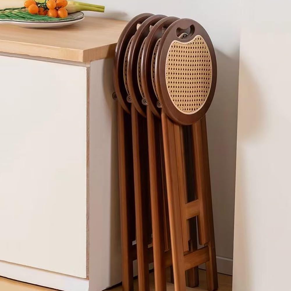 Tabourets Pliants en Bois Naturel Tabouret Pliant avec Poignée, Portable 45 60cm Tabouret Haut Pliable en Bois Massif Rond sans Dossier Tabourets De Bar ﻿(Wicker Style)