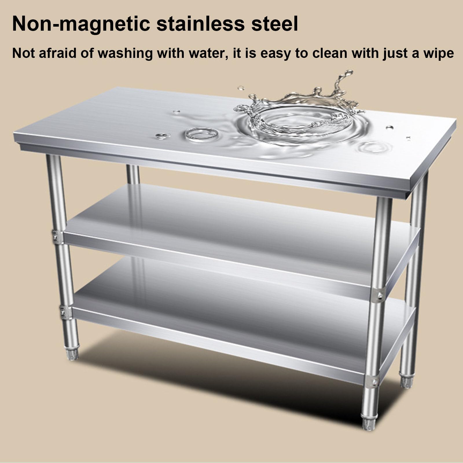 Mesa de Trabajo de Acero Inoxidable con Isla de Cocina Comercial y Estante de 3 Niveles, 120 x 50 cm, Ideal para restaurantes y Uso doméstico, diseño Alargado y Duradero.