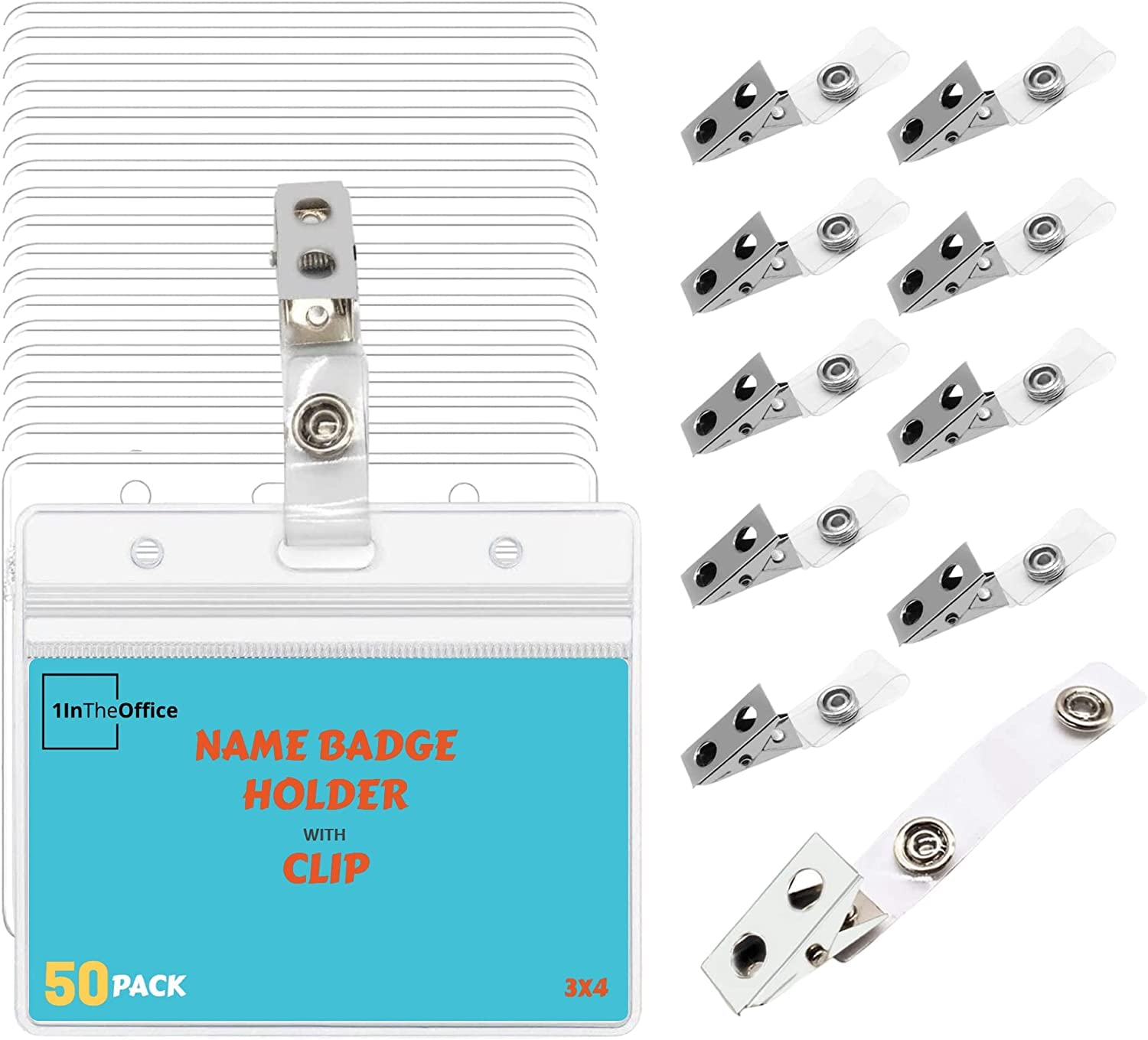 100 Pack Clear Plastic Badge Holders - 3" X 4" Size, Waterproof, With Punch Slots For Lanyards & Clips
