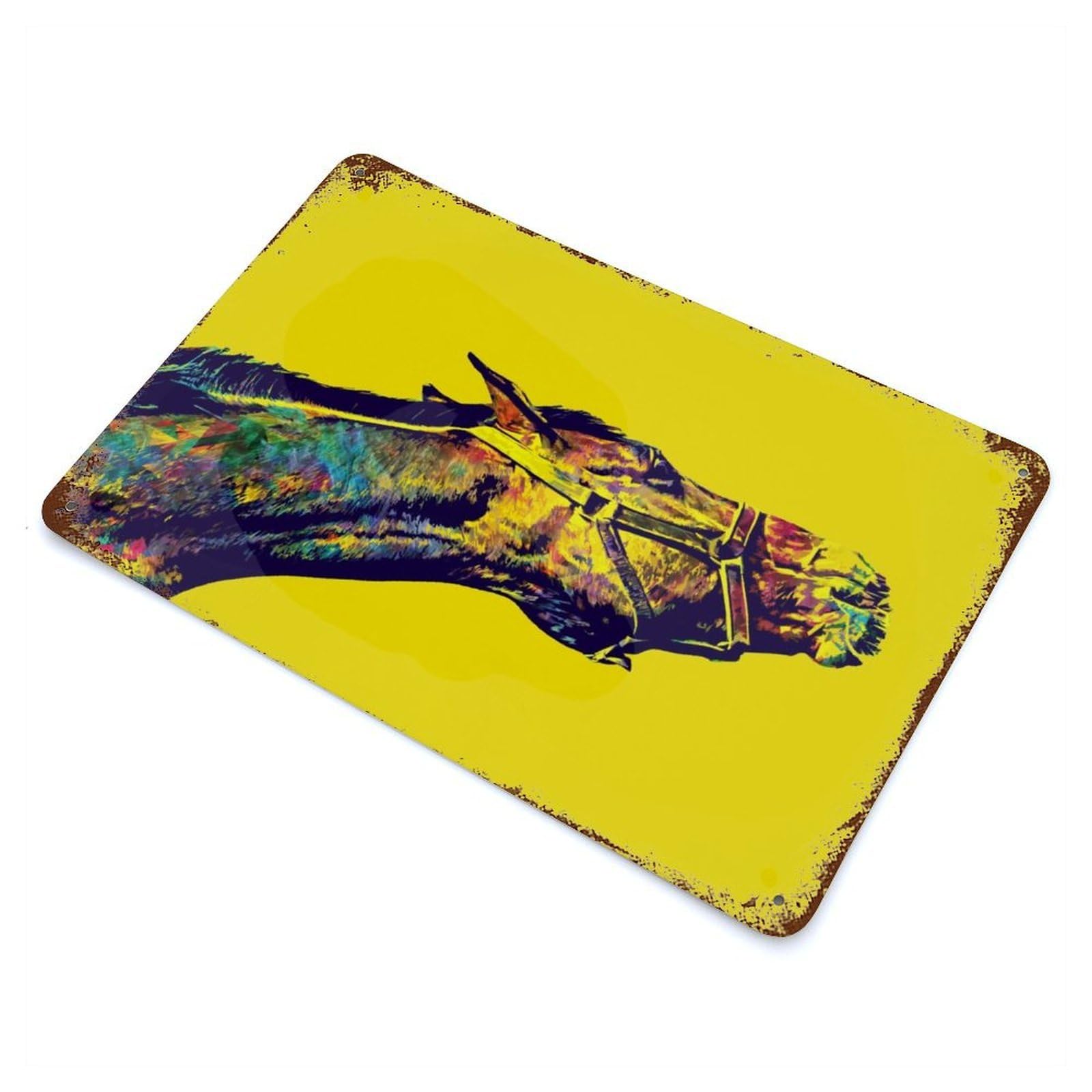 Horse Pop Art Eating Grass 11.8"x7.9" Rusty Metal Tin Sign, Novelty Wall Decor for Cafe, Home Bar And Lounge Decor