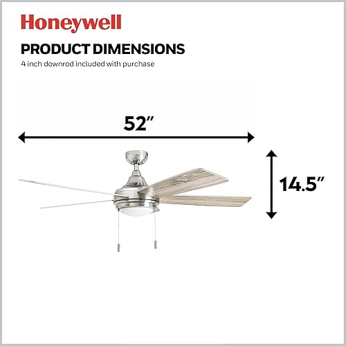 Miniatura 5 de Honeywell Ceiling Fans Ventnor, 52 Inch Modern Farmhouse Indoor LED Ceiling Fan with Light, Pull Chain, Three Mounting Options, Dual Finish Blades,