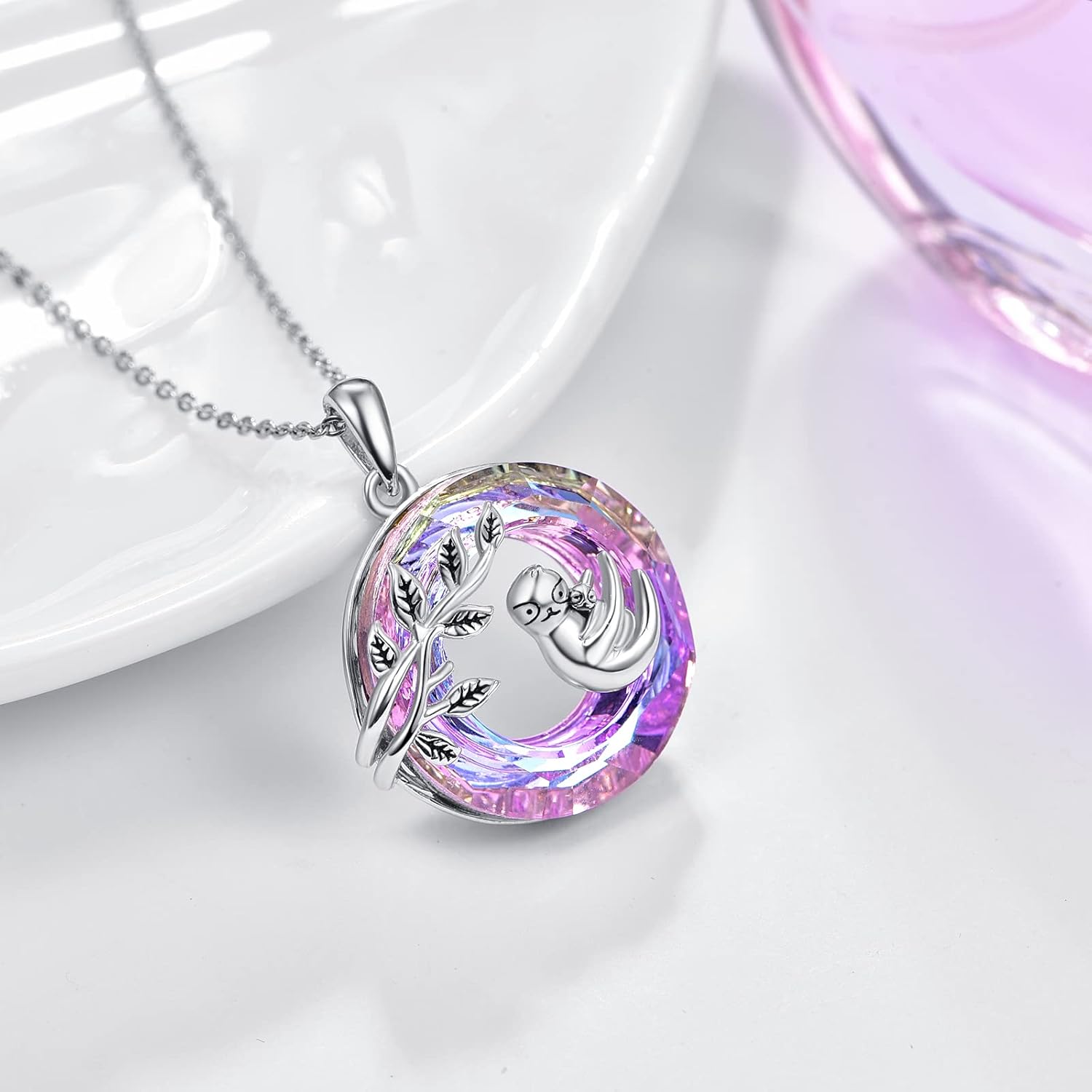 TANGPOET Animal Necklaces for Women Mother 925 Sterling Silver Purple Crystal Pendant Necklaces Jewelry Gifts for Birthday Christmas Mothers Day with 18"+2" Chain - Image 2