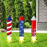 Memorywuu 3 Pcs 4th of July Outdoor Yard Signs Patriotic Lawn Firework Decorations Independence Day Holiday Party USA Memorial Day Veterans Celebration Yard Sign