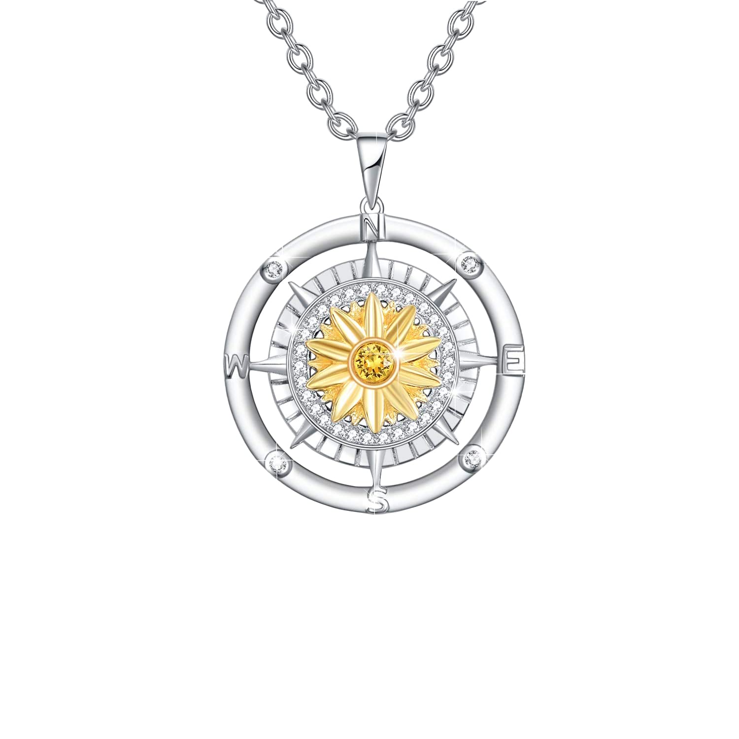 POPKIMICompass Necklace for Her 925 Sterling Silver Compass Jewelry Gifts for Women Girlfriend Wife Daughter Graduation Birthday