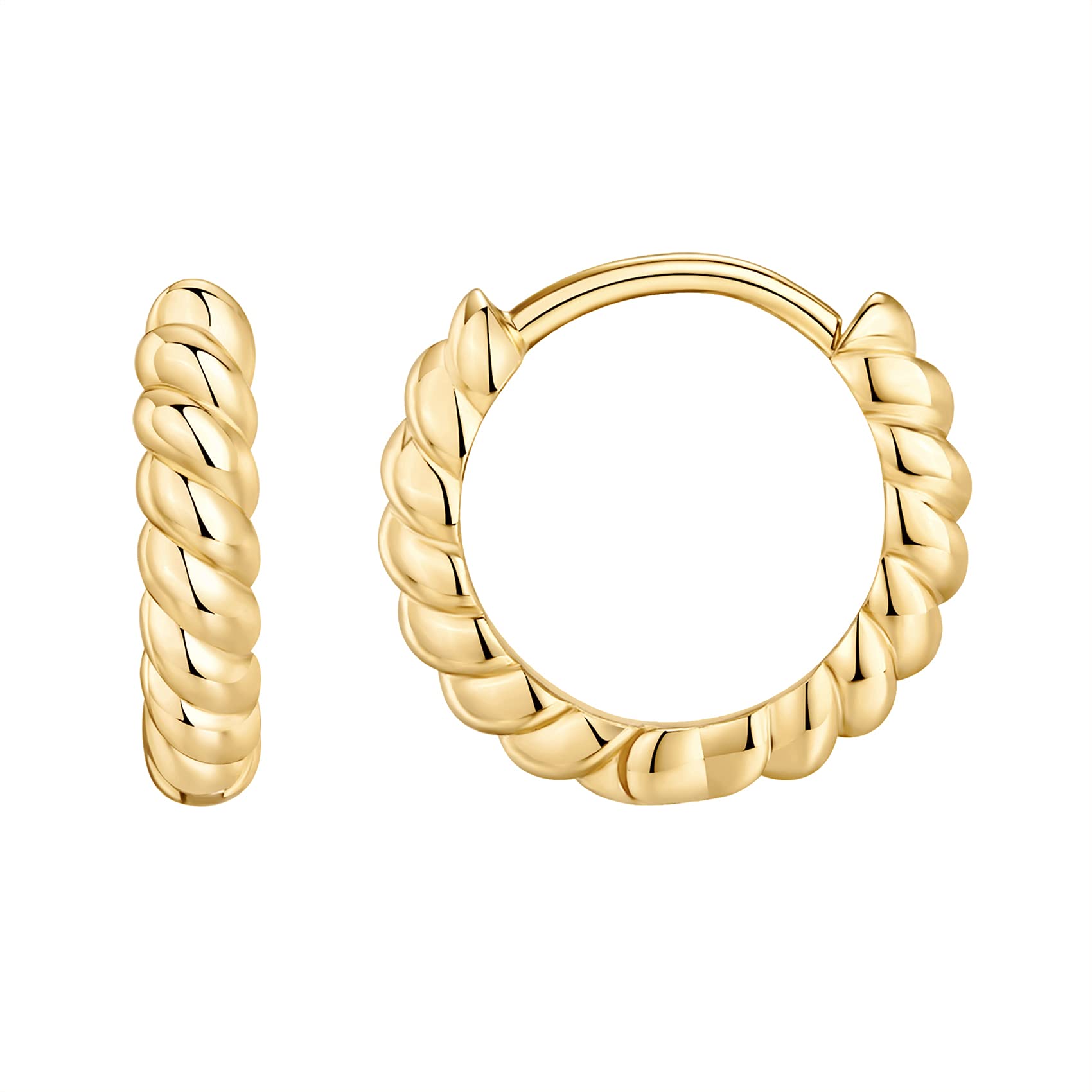 Sponsored Ad - 14K Gold Plated 925 Sterling Silver Post Twisted Huggie Earring | Women's Mini Hoop Earrings